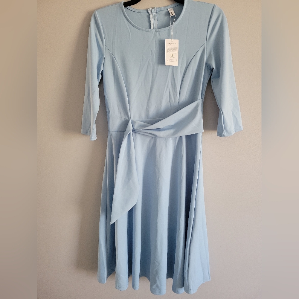 *FENJAR Womens Elegance Audrey Hepburn Style Ruched 3/4 Sleeve Dress.